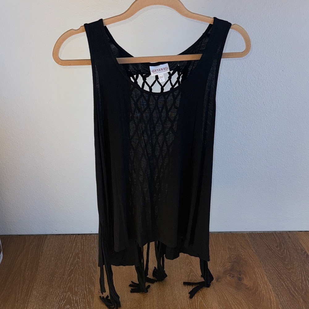 Black Sleeveless Fringe Top